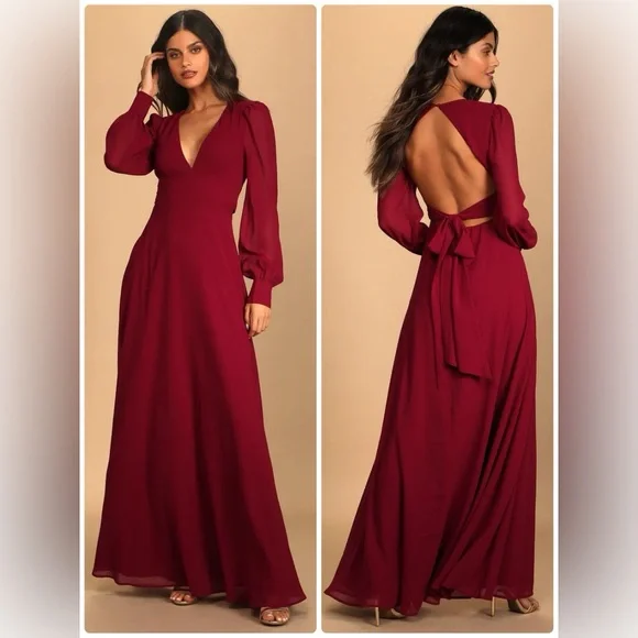 chinese dress ladies Louanne Slinky Long Sleeve Maxi Dress - Burgundy